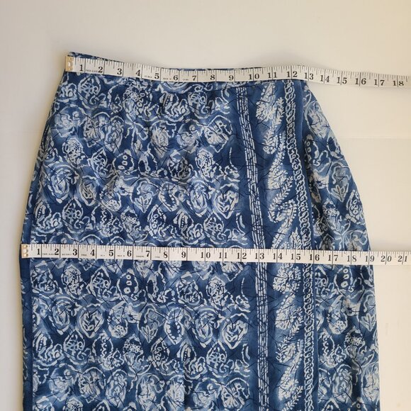 Vintage 100% Silk Midi Wrap Skirt 4 Blue Straight Waist 24" Classic Charter Club - Picture 7 of 9